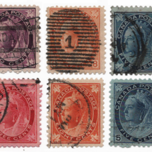 1897-1904 Canada Queen Victoria Series Scott 66-70,72,79,82,84 CV $186