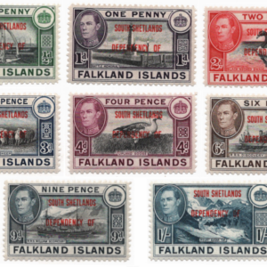1944  South Shetland overprints Falkland Islands Scott  5L1-8 CV $25