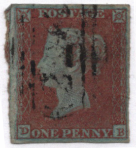 1841 Great Britain 1p red brown 4 margins Scott 3 CV $33