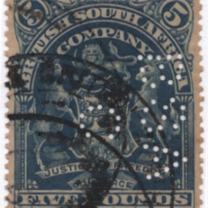1898-1908 Rhodesia £5 Dark Blue Revenue Cancel Scott 74 CV $125