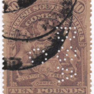 1898-1908 Rhodesia £10 blue lilac revenue cancel Scott 75 CV $125
