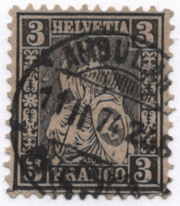 1862-64 Switzerland 3¢ black Scott 42 CV $130