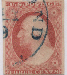 1851-57 U.S. 3¢ Type II Blue Cancel Scott 10A CV $155
