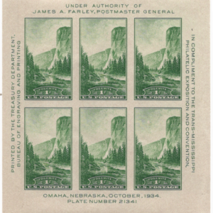 1934 1 cent green, pane of 6 mnh Scott 751 CV $15